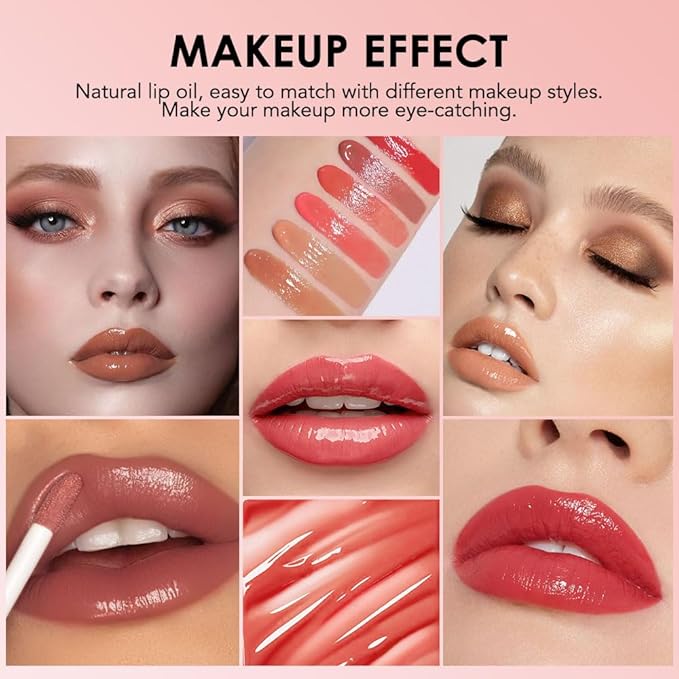 Hydrating Lip Glow Oil, Plumping Lip Oil, Tinted Lip Plumper Gloss,Younger-Looking Lips | Nourishing Long Lasting Non-Sticky Hydrating & Smoothing Lip Treatment Cruelty Free 01#