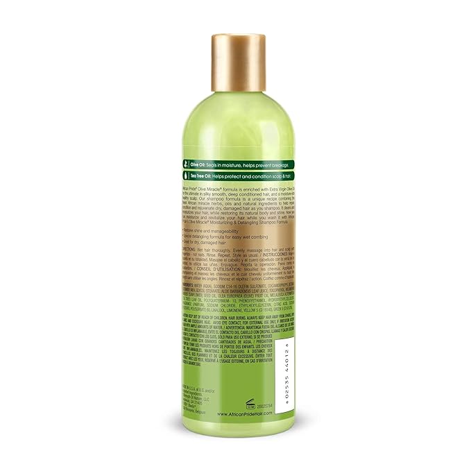 African Pride Olive Miracle Shampoo & Conditioner 2 in1 Formula (3 Pack) enriched with tea tree and olive oil to moisturize and protect hair and scalp, 12oz.