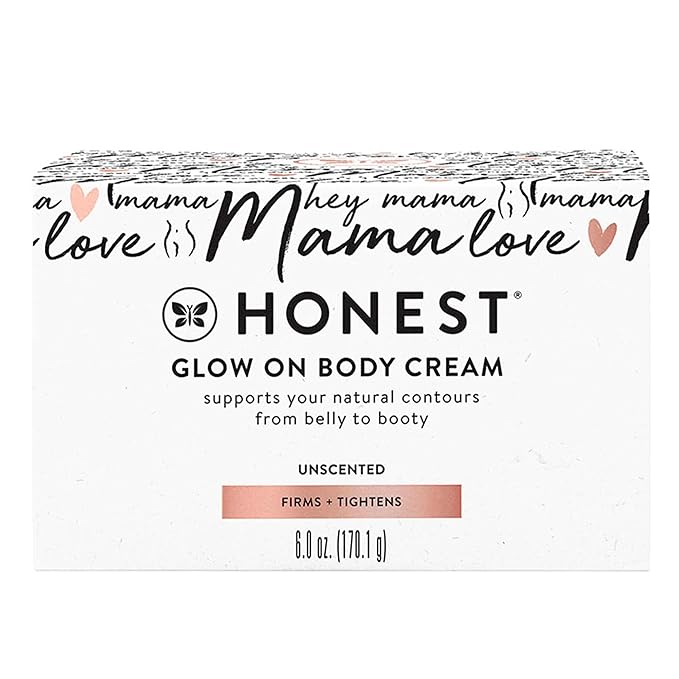 The Honest Company Honest Mama Glow On Body Cream | Hydrates, Firms, + Tightens Skin | Shea Butter, Avocado Oil, Vitamin E | 6 oz