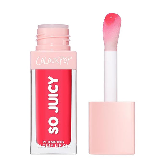 ColourPop So Juicy Plumping Glossy Lip Oil - Hydrating & Plumping Lip Oil with a Sheer Wash of Non-Sticky Color - Infused with Peptides, Ceramides & Ginger - Flirty Text (0.29)