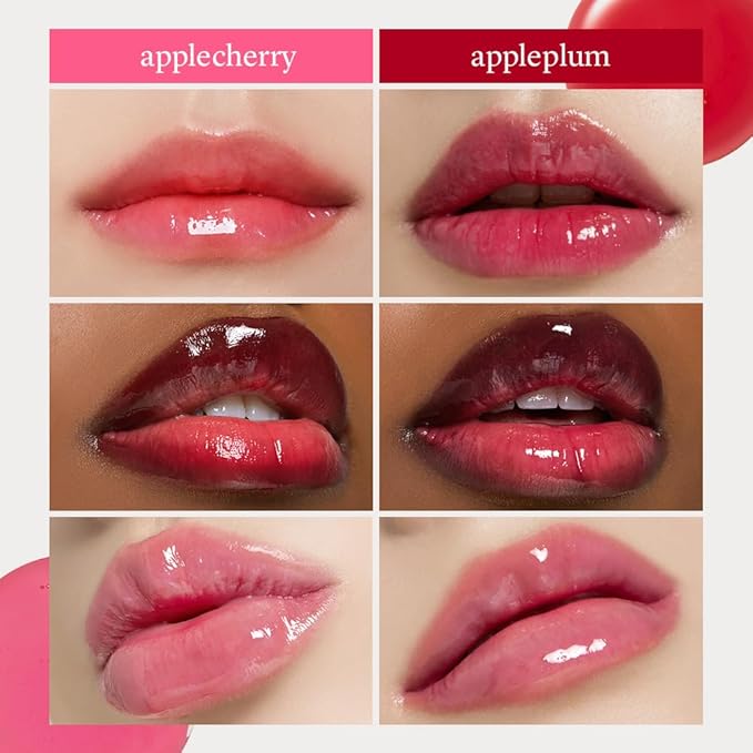 NOONI Korean Hydrating Lip Oil Set - Applecherry & Appleplum | Long-Lasting, Moisturizing, Plumping, Revitalizing for Dry Lips, Waterproof, No Peel Off, 0.12 FL Oz x 2ea