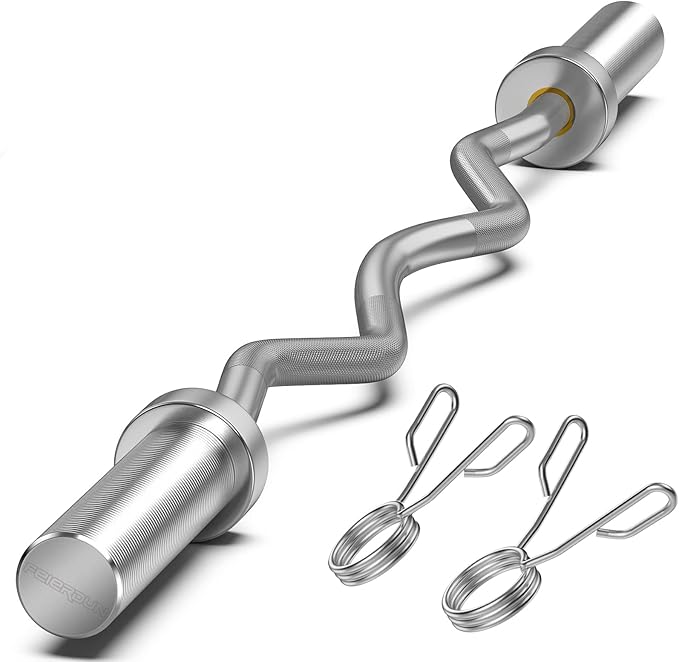 FEIERDUN Olympic EZ Curl Bar - 47" Weightlifting (390LBS Capacity), 2-Inch Weight