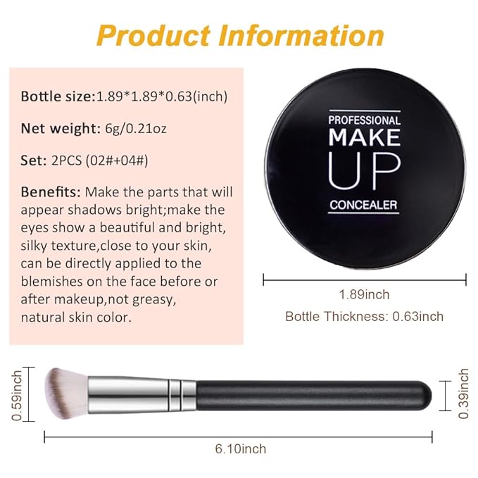 Kaely 2Pcs Pot Concealer Full Coverage Set,under Eye Correcting Concealer,02+04