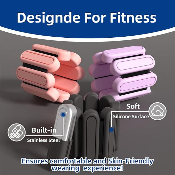 GLEAP Wearable Ankle & Wrist Weights for Women 2LB Silicone 2(1LB Each),