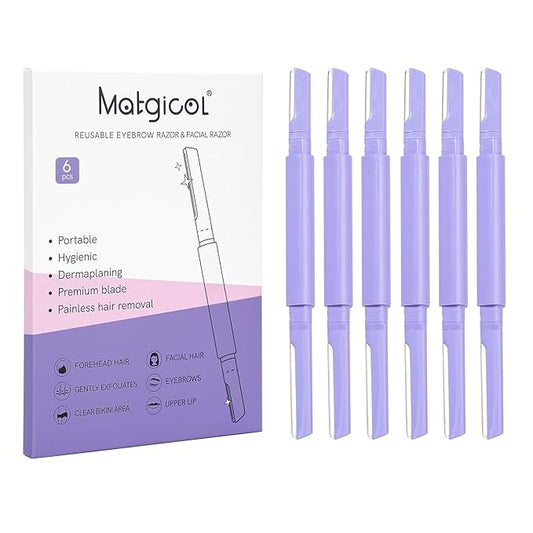 Dermaplane Razor for Women Face & Eyebrow - Dermaplaning Tool for Peach Fuzz Facial Hair Removal,High Precision Blade for Smooth Skin (Purple, 6 Count)