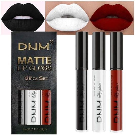 evpct 3Pcs Dark Black White Red Matte Liquid Lipstick Lip Stain Sets for Women Matte+Lipstick Long Lasting Permanent 24 hr Hours Magic Lipstick 24 Hours original Waterproof 17#