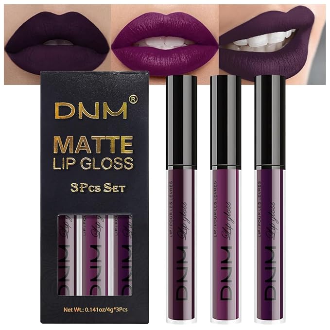 evpct 3Pcs Dark Purple Mauve Plum Maroon Matte Liquid Lipstick Lip Stain Sets for Women Matte+Lipstick Long Lasting Permanent 24 hr Hours Magic Lipstick 24 Hours original Waterproof 22#