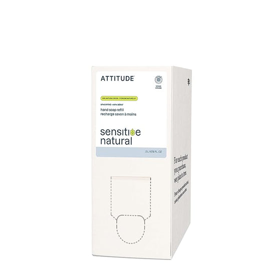 ATTITUDE Gentle Hand Soap for Sensitive Skin, EWG Verified, Enriched with Oats, Dermatologically Tested, Vegan, Unscented, Bulk Refill, 67.6 Fl Oz