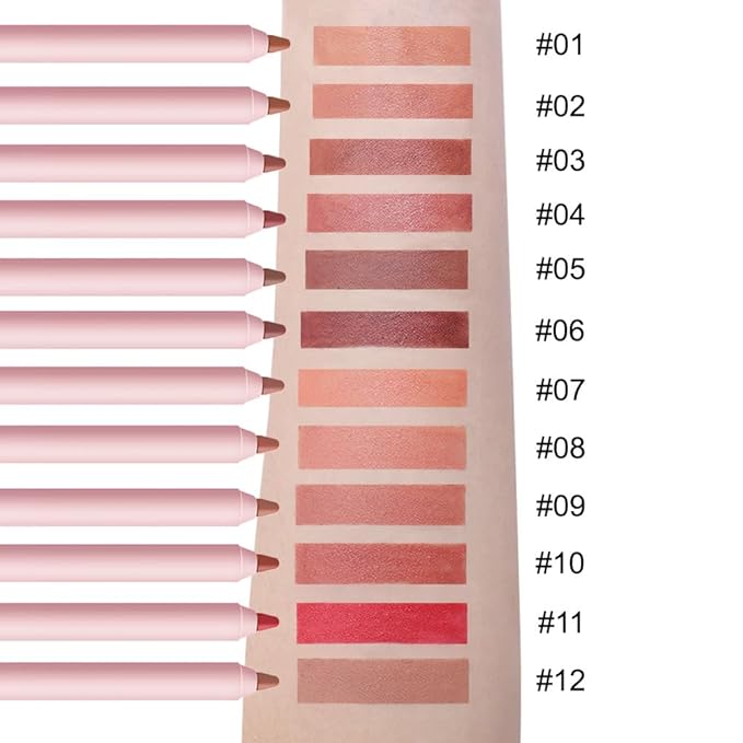 12 Colors lip liner pencils, Modern Classic Lip Liner, Lip Liner Pigmented Vegan Matte, Lasting Finish Lip Liner, Luxurious Creamy Long Lasting Lip Liner, Prevents Feathering and Fading, (06)