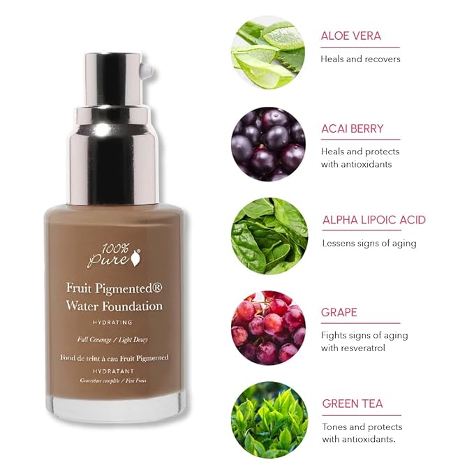 100% PURE Water Foundation Full Coverage Hydrating Makeup, Fl Oz
