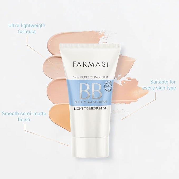 FARMASi Make Up BB Cream Beauty Balm, Full-Coverage Foundation, Concealer, Moisturizer BB Cream for All Skin Types, 1.7 fl. oz. / 50 ml (Light to medium)