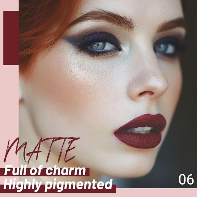 Matte Liquid Lipstick,Dark Red Liquid Lip Stains, Long Lasting Waterproof Lip Gloss Makeup, Velvet Non-Stick Cup Lips Stain X-06#