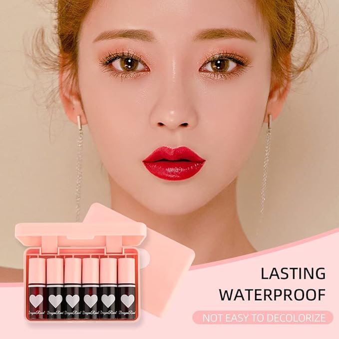 6 Colors Lip Tint Stain Set, Velvet Lip Tint Watery Stain Moisturizing Shimmery Mini Liquid Lipstick, Multi-use Lip and Cheek Tint, Long lasting Non-Stick Cup Waterproof Lip Color Makeup…