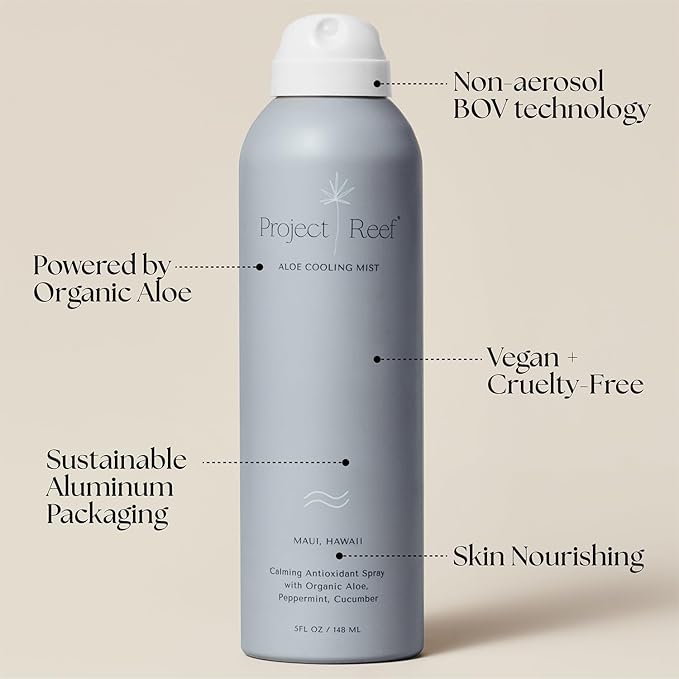 Non-Aerosol Cooling Mist w/Aloe Vera, Peppermint, Cucumber - Non-Sticky, Non-Greasy Formula, Sunburn Relief, After Sun Care, Hydrating Face & Body Spray