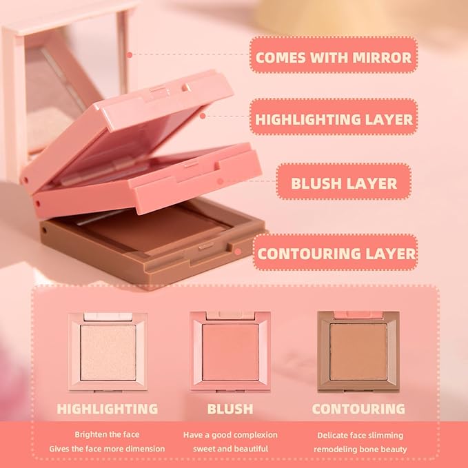 3 in 1 Contour Highlighter Blush Makeup Palette,