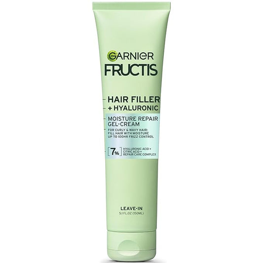 Garnier Fructis Hair Filler Moisture Repair Gel-Cream, Hair Gel for Curls and Waves with Hyaluronic Acid, 5.1 Fl Oz, 1 Count