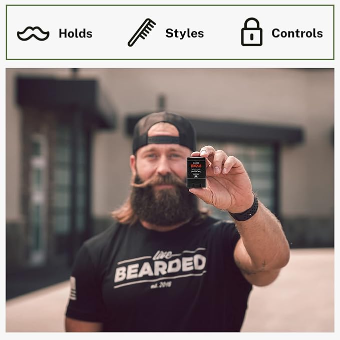 Live Bearded: Mustache Wax - Wingman - 0.35 Oz - Medium Hold - All-Natural Ingredients with Beeswax, Lanolin, Jojoba Oil and Essential Oils for Fragrance - Made in the USA