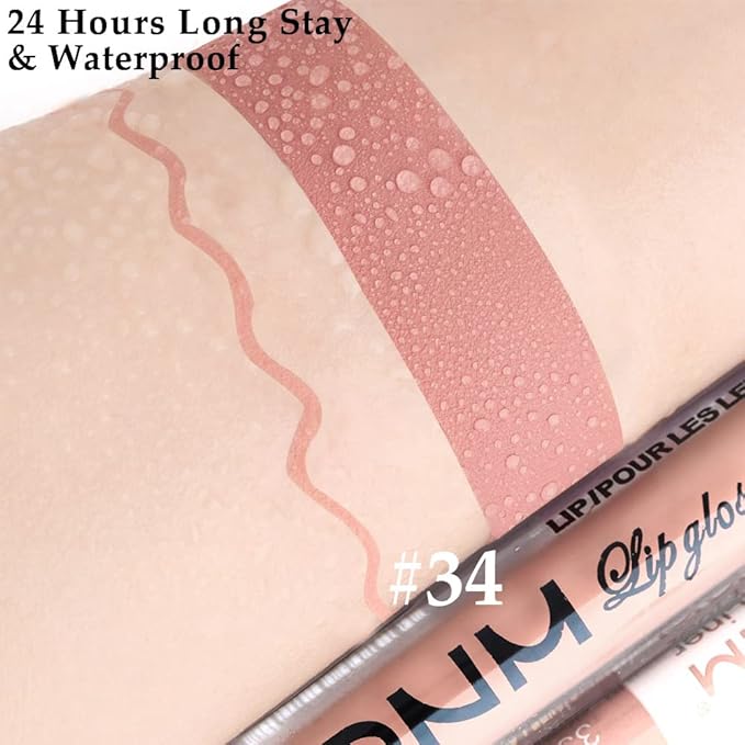 evpct 2Pcs Nude Beige Neutral Color Lip Liner and Matte Lipstick Makeup Sets Vegan Lipstick Lip Liner and Gloss Set Lip Stain Long Lasting Waterproof 24 34#