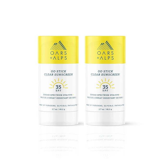 Oars + Alps Go Stick Clear SPF 35 Face Sunscreen, Skin Care Infused with Vitamin E and Antioxidants, Water and Sweat Resistant, TSA Friendly, 1.7 Oz, 2 Pack