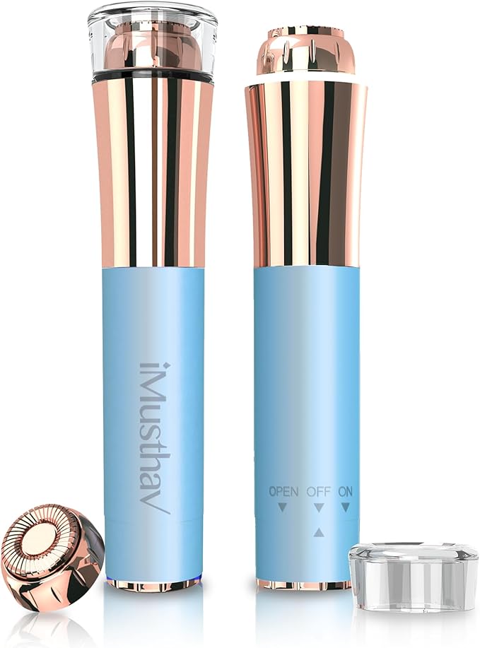 Mini Portable Facial Hair, Lips and Chin Remover Trimmer for Women, Facial Painless Epilator Pen, 18K gold-plated 13mm hypoallergenic rotary head. 360° LED light for Instant and Painless Hair Remover