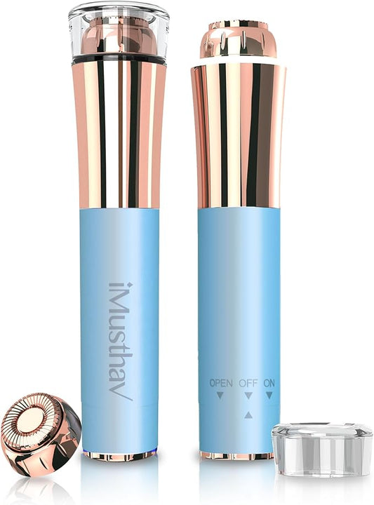 Mini Portable Facial Hair, Lips and Chin Remover Trimmer for Women, Facial Painless Epilator Pen, 18K gold-plated 13mm hypoallergenic rotary head. 360° LED light for Instant and Painless Hair Remover