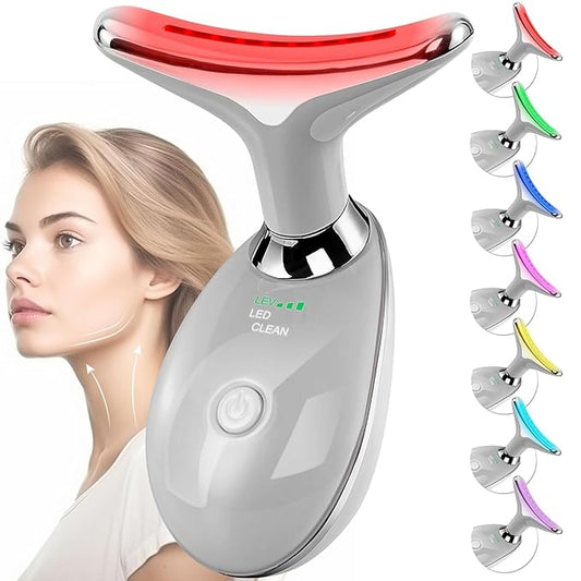 Red-Light-Therapy-for-Face and Neck with 7 Color, Facial Massager for Face and Neck, Face 𝖲 culpting Wand (Grey)