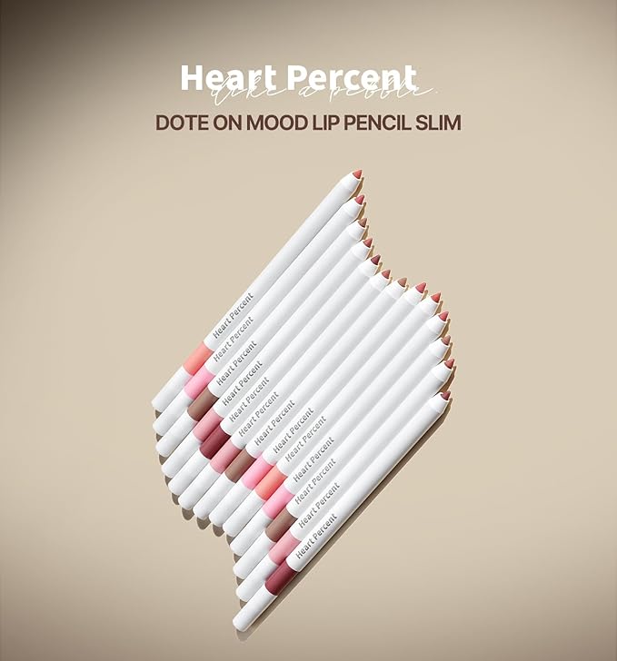 Heart Percent Dote On Mood Lip Pencil Slim, Defines and Fills Creamy Lip Liner Retractable Lipstick Pencil with Built-In Sharpener, #01. Peach Beige