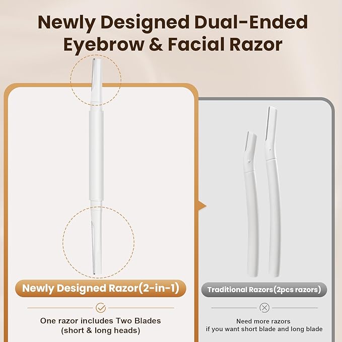 Dermaplaning Tool for Face Eyebrow Razor, Includes 2 Dual End Razors and 20 Blade Refills Exfoliating Face Razors for Women Facial Razor for Peach Fuzz and Eyebrow Starter Kit