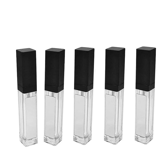 10 Pcs 7.5ml Square Clear Plastic Lip Gloss Tubes Vials with Mirror LED Light Lip Glaze Tube Bottles Empty Refillable Makeup Lipstick Tube DIY Cosmetic Container Travel for Woman Girl(Black)