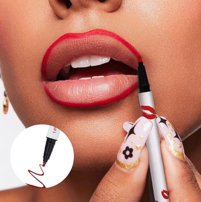 Longwear Liquid Lip Liner, Matte Lip Tint Stain Marker Pen, 2 in1 Liquid Lipstick & Lip Liner Pencil, Long Lasting Waterproof Lip gloss for Women, Fuller Lips Makeup (02+07)