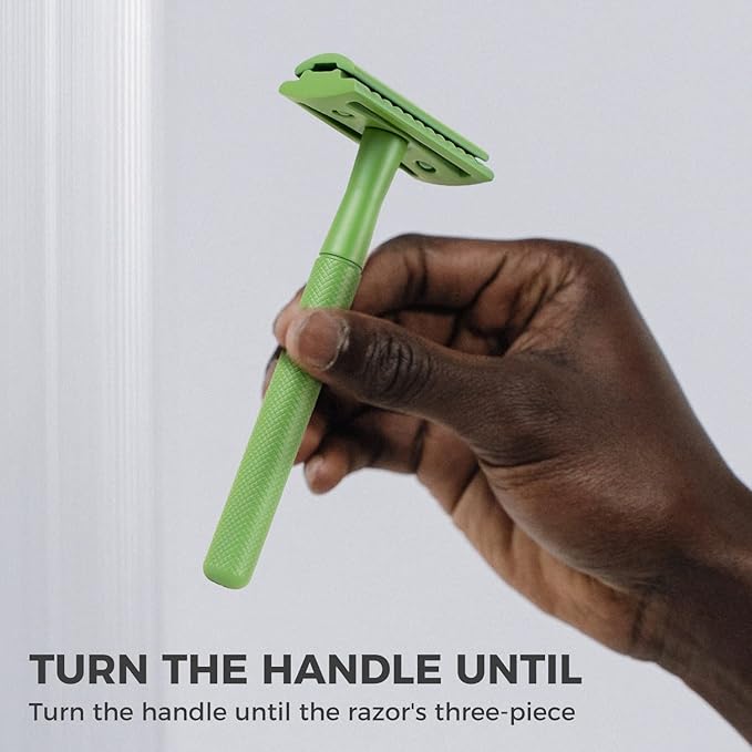 ZOMCHI Women Safety Razor With 5 Double Edge Blades, Metal Single Blade, Reusable & Plastic Free - Fern Green