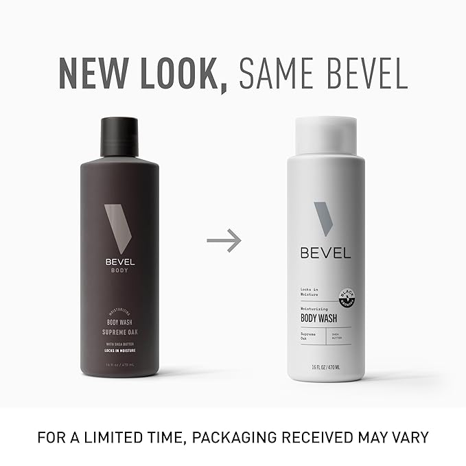 Bevel Moisturizing Body Wash for Men - Supreme Oak Scent with Shea Butter, Vitamin B, and Coconut Oil, 16 Oz (Pack of 2)(Packaging May Vary)