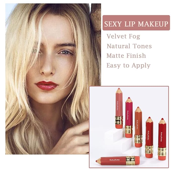 2 Color Pencil Shaped Lip Gloss,Matte Hydrating Liquid Lipstick for Women Long Lasting Lip Tint Non-sticky Nourishing Lip Glosses Set (Black tea+Carrot)