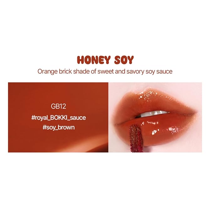 Glow Bokki Glossy Lip Tint, Korean Beauty (GB12 Honey Soy, 4.1 grams)