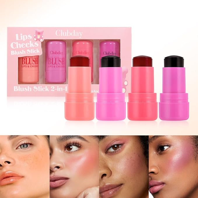 4 Pcs Milk Jelly Blush Stick,Buildable Watercolor Finish Free.（4 Color）