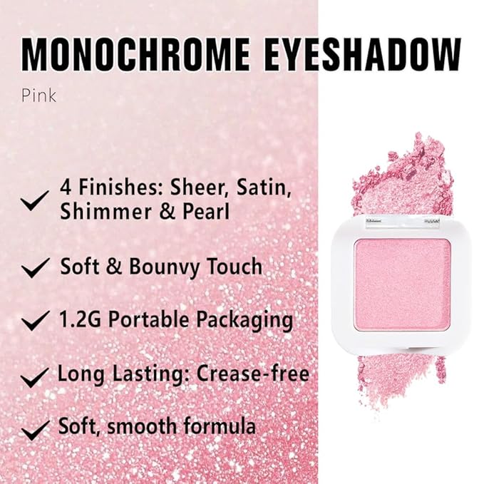 Kaely Pressed Single Eyeshadow Makeup, Pink Shimmer Highly Pigmented Monochrome Eye Shadow Palette, Waterproof Neutral Powde Mini Eyeshadow, sombras para ojos, Lightweight Blendable, 11