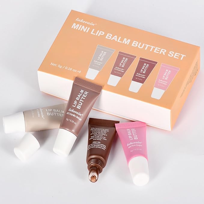 4Pcs Hydrating Lip Gloss Set, Mini Lip Butter Balm Pack, High Shine Glass Finish Lip Moisturizing Plumping Lip Gloss Shiny Jelly Liquid Lipstick for Women