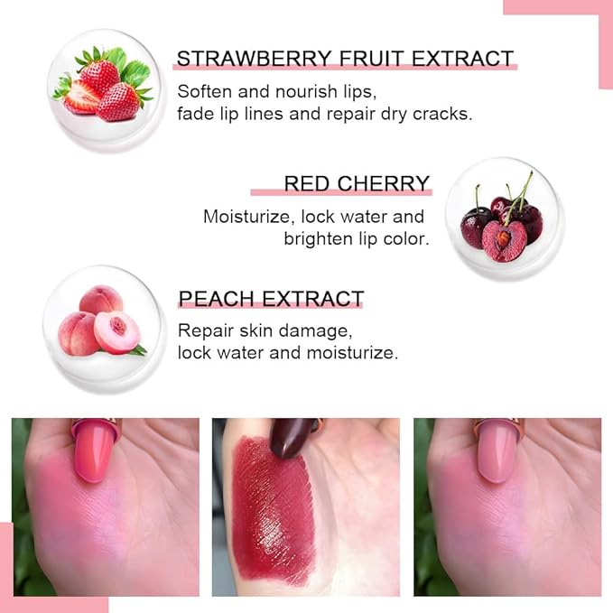 evpct 3Pcs Magic Color Changing Lipstick Long Lasting Waterproof 24 Hours Original for Women, Peach Strawberry Black Red Cherry Pink PH Mood Permanent Color Changing Lipstick Lip Balm, labial magico