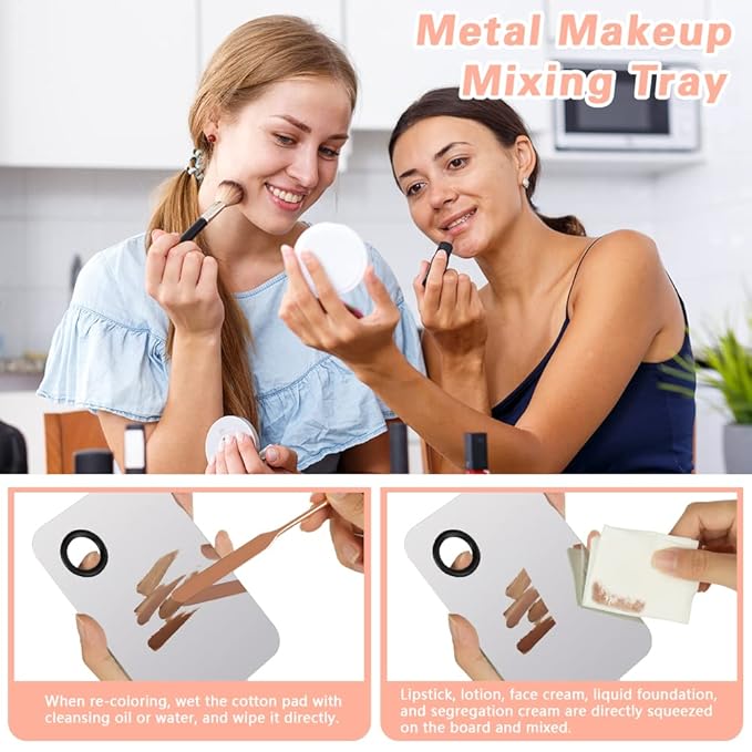 3PCS Makeup Mixing Palette, Stainless Steel Cosmetic Makeup