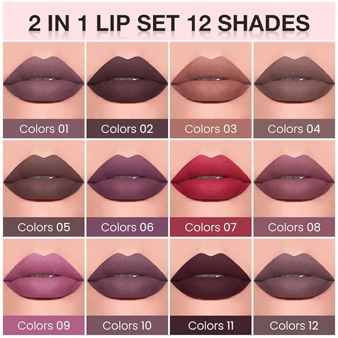 evpct Retractable 1Pcs Lip Liner Pencils and 1 Pcs Lip Gloss Makeup Set for Shaping & Sculpting Lips, Brown Long-Lasting Waterproof Longwear Matte Rich Lip Colors Liner Crayon Liquid Lipstick 05#