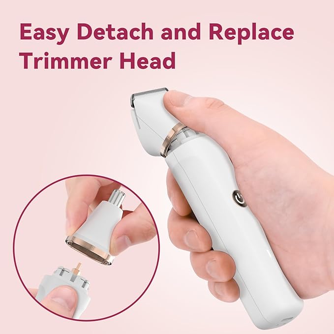 Electric Bikini Trimmer for Women - 4 in 1 Electric Shaver for Women, Waterproof Pubic Hair Trimmer and Facial Hair Remover, Replaceable Razors & Nose Hair Trimmer, Rechargeable Women's Grooming Kit