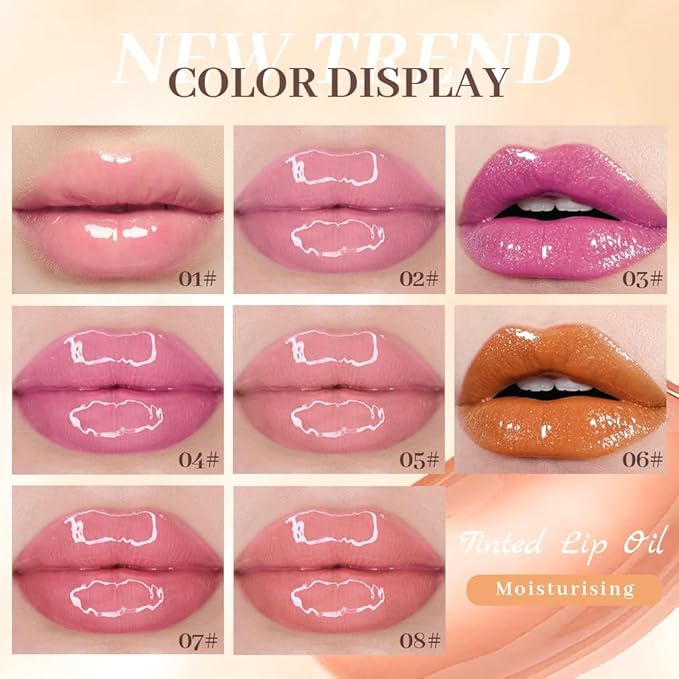 4 Colors Fat Lip Oil Drip,Lip Oil Lip Glaze Hydrating Lip Glow Oil Big Brush Head Moisturizing Lip Gloss,Shiny Transparent Lip Gloss Plumping,Clear Tint Shiny and Vegan,Moisturizing Non-Sticky (SET B)