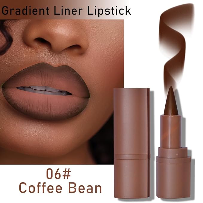3Pcs 2-in-1 Gradient Lip Liner and Lipstick Lip Combo Set - Coffee Bean & Mulberry & Dark Colors Achieve Flawless Contour and Gradual Ombre Effect Crayon Form Cone Tip, Dark Brown Black Lip Liner Set