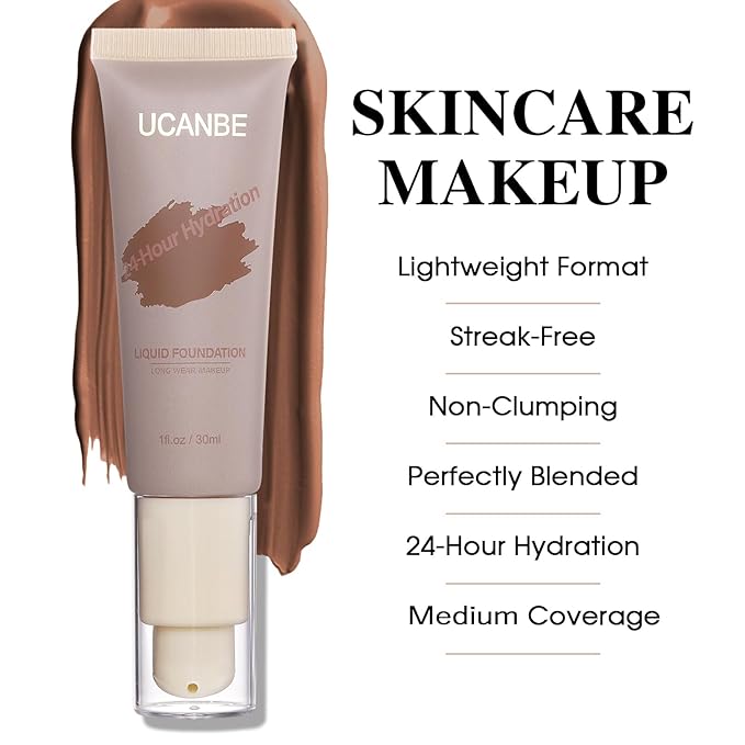 UCANBE Matte Liquid Foundation with Brush, Skincare Serum fl. oz.