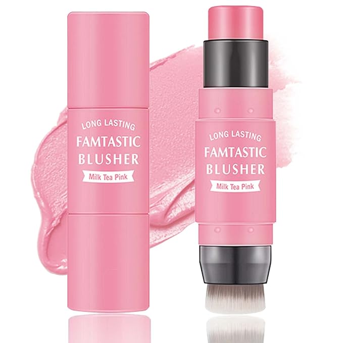 Cream Blush Stick,Blush Stick for Cheeks with Contour Tea Pink）