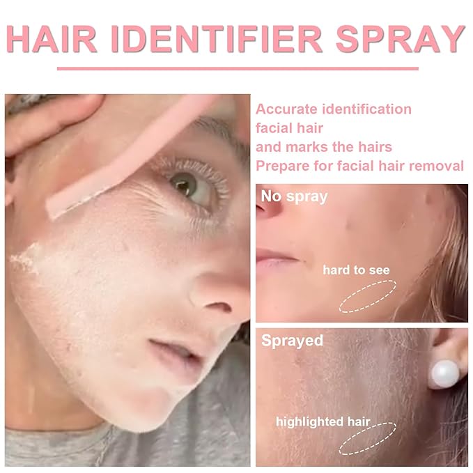 Hair identifier Spray for Face Shaving, Skin Body Hair Identifying Spray With Razors, Moisturizing and Skin Care Dermaplaner Spray, Women Dermaplaning Tool for Face