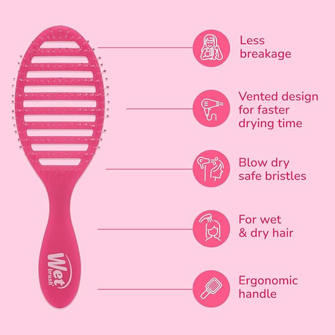Wet Brush Speed Dry Hair Brush, Pink Frost - Vented Design & Soft HeatFlex Bristles Are Blow Dry Safe - Ergonomic Handle Manages Tangles - Pain-Free Hair Accessories