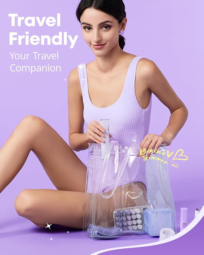 Electric Bikini Trimmer: 2 in1 Body Facial Hair Remover - Painless Pubic Hair Shaver (Purple)