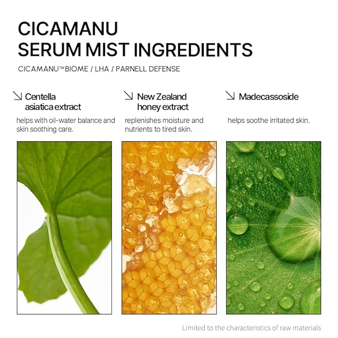 Parnell Cicamanu Serum Mist - Centella Asiatica, Hyaluronic Acid, Ceramide, LHA, Balancing Oil, Moisturizing and Soothing for Radiant Skin (1.69 Fl Oz / 50ml)