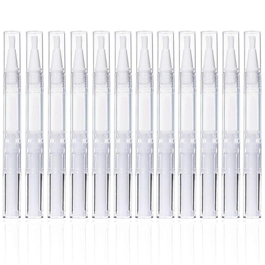 12Pcs 3 ml Empty Nail Oil Pen with Brush Tip, Transparent Twist Pens, Lip Gloss Brush Applicators, Eyelash Growth Liquid Tube Container (12PCS)